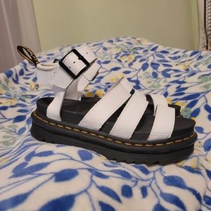 Dr. Martens White Blaire Hydro Leather Strap Sandals, Size 5